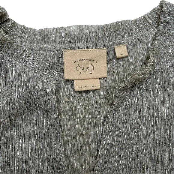 Anthropologie Vanessa Virginia Silver Sleeveless Metallic Lurex Top Size Medium - Picture 4 of 6